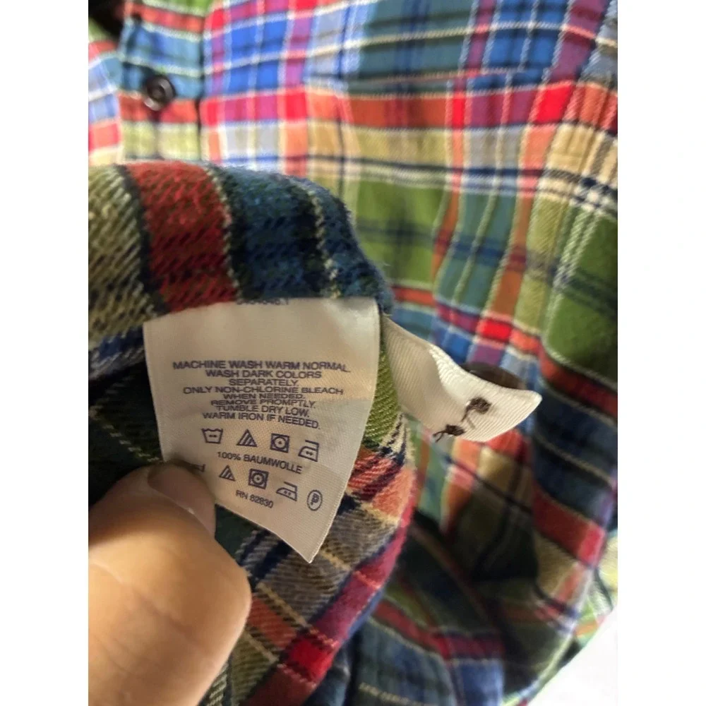 Lands End Mens Flannel Shirt Large Green Blue Red Plaid Button Down 381718 - Picture 5 of 6